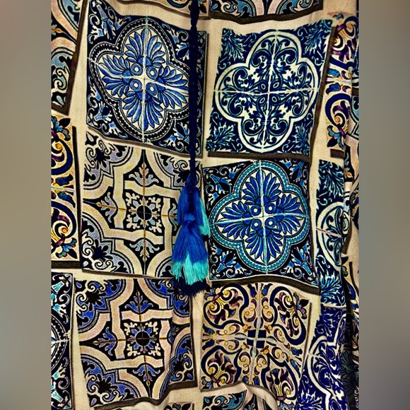 Anthropologie Tolani Boho Blouse pure silk tunic top tasseled tie 3/4 sleeve, 2X - Picture 7 of 14